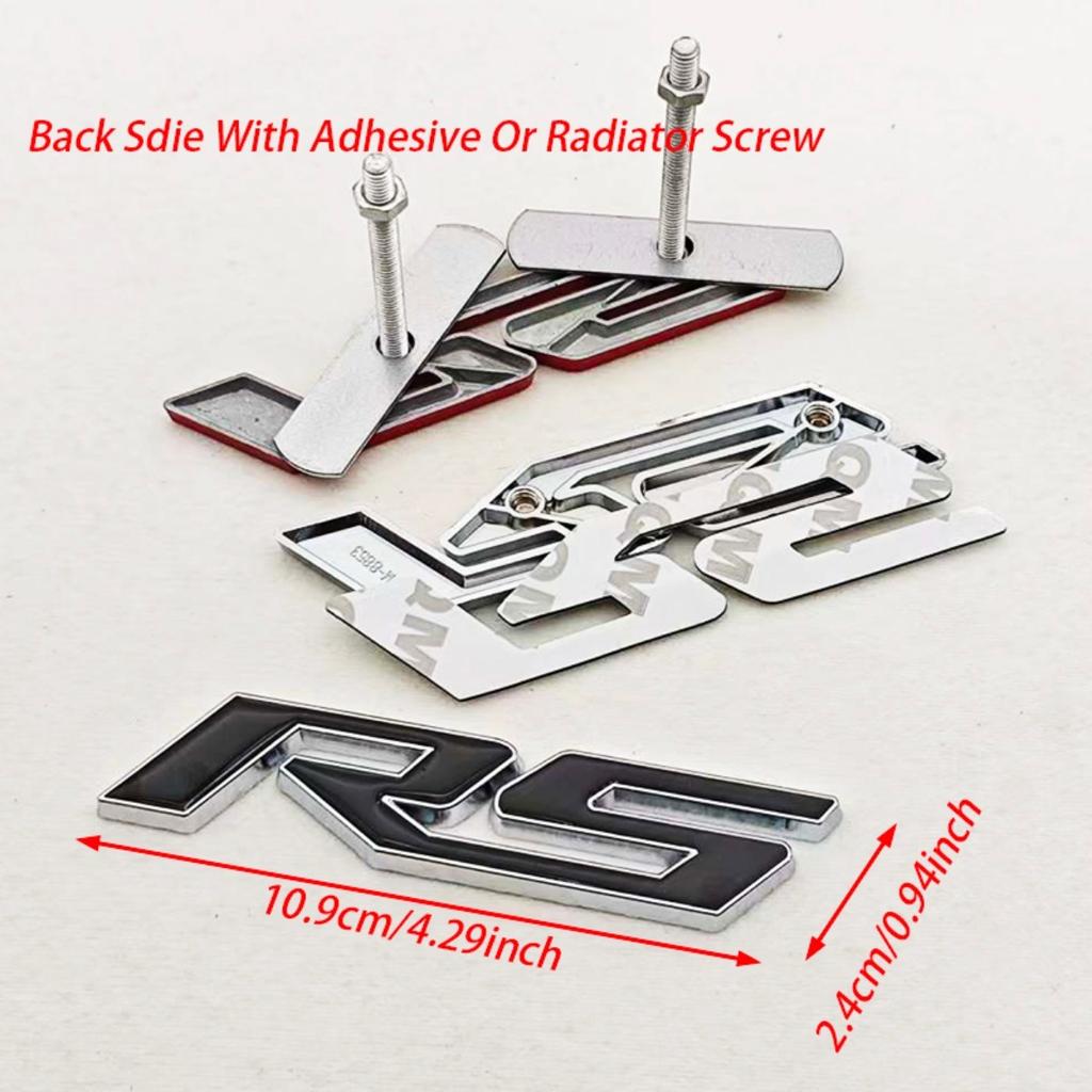 3D Metal RS Logo Badge Sticker Front Grill Emblem Rear Trunk Decal Car Accessories High-Quality Accessories are Suitable for Most Vehicle Models