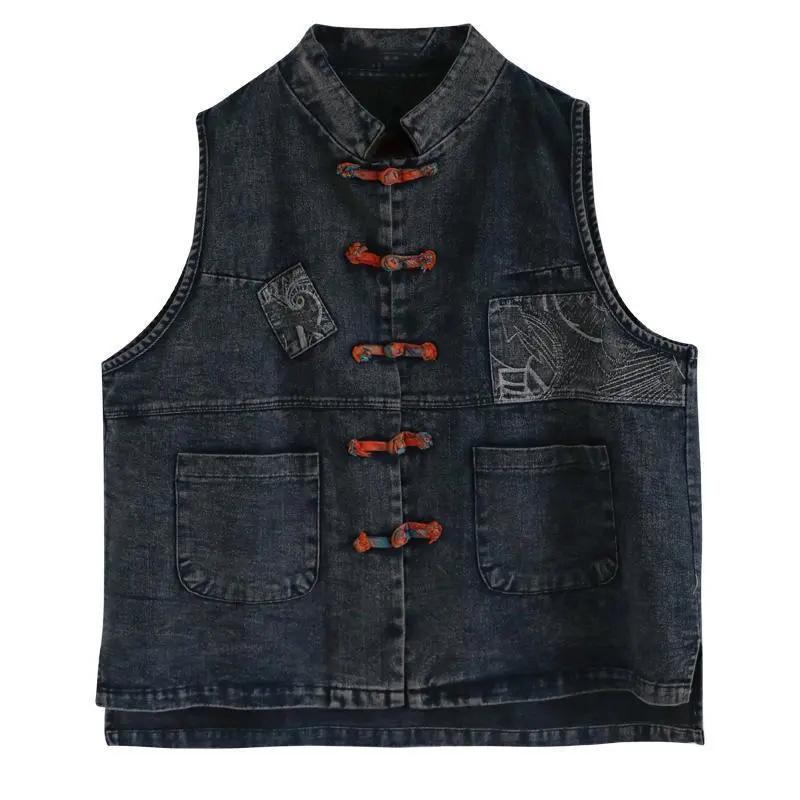Cowboy Vest Women's Large Size Spring and Autumn Sleeveless Vintage Plate Buckle Outside Wear Undershirt Outside Ride Leisure Shoulders