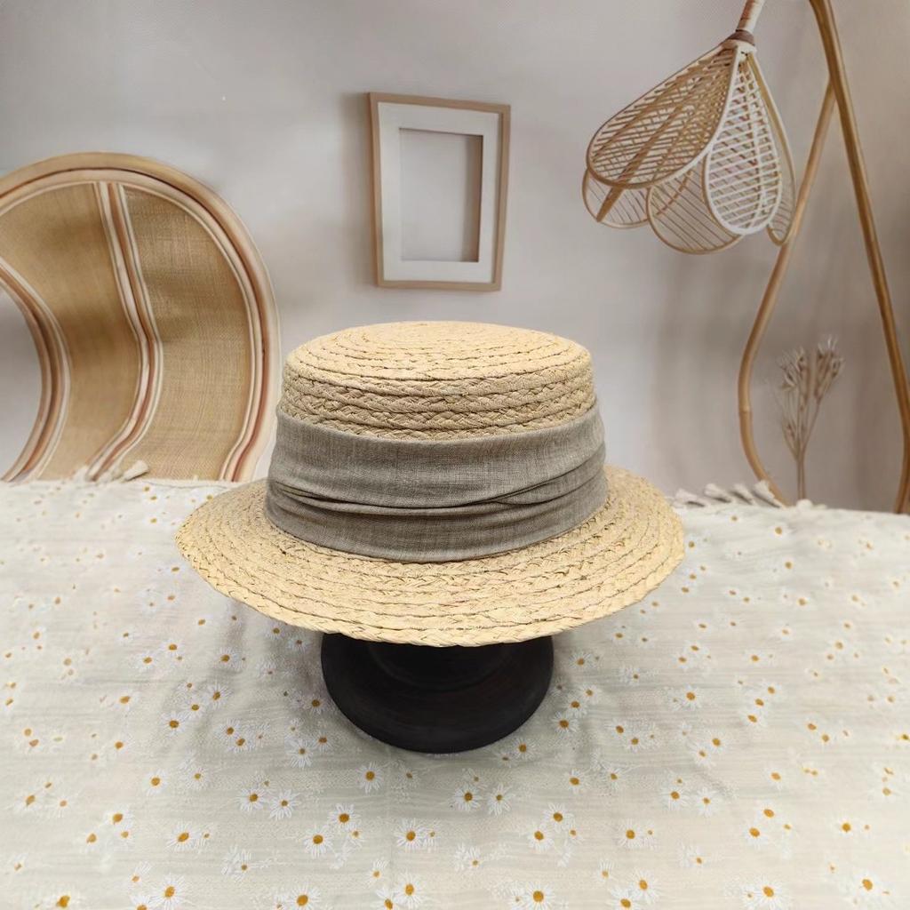 Dale Lafite Straw Hat Spring French Flat Top Hat Woven British Holiday Sun Hat Sunscreen Top Hat