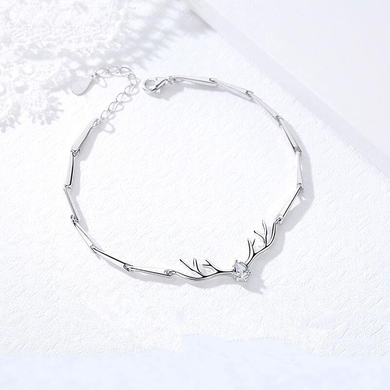 Antler Inlaid Diamond Silver Bracelet - Korean Style, Versatile Fashion for Women, Ideal Gift for Best Friends or Students at Christmas