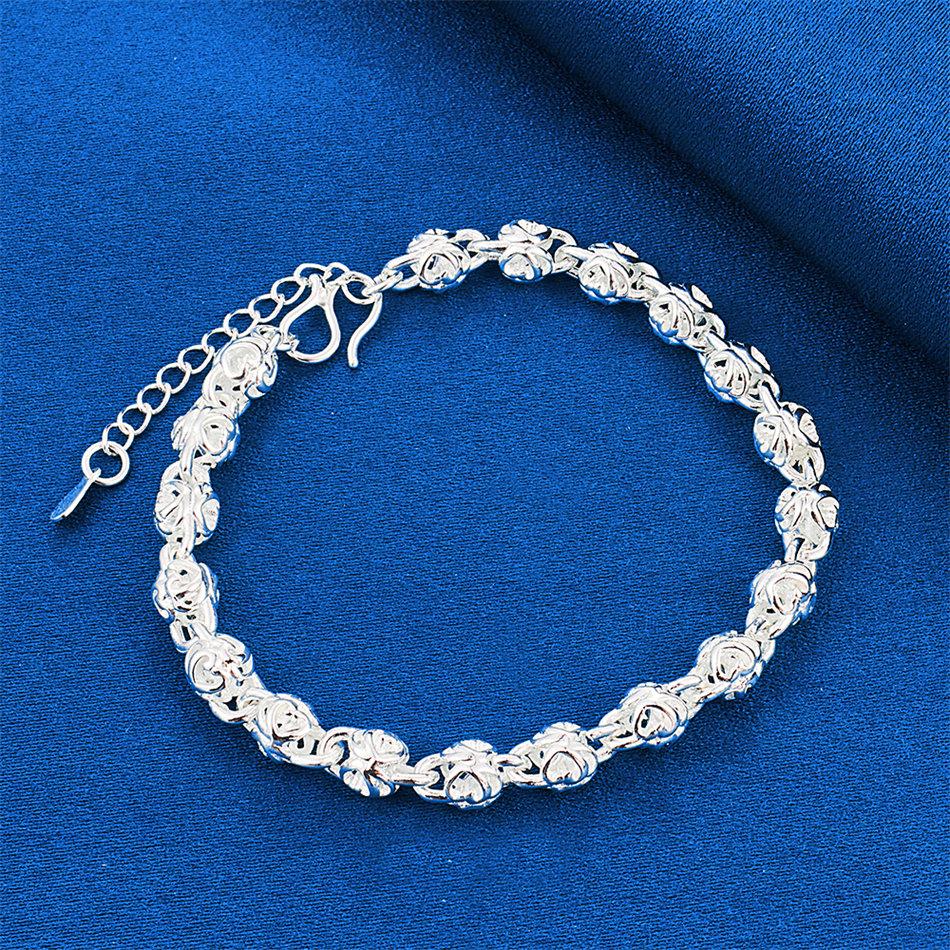 925 Sterling Silver 8-inch Exquisite Hollow Rose Bracelet for Women's Fashion Wedding Party Jewelry Accessories