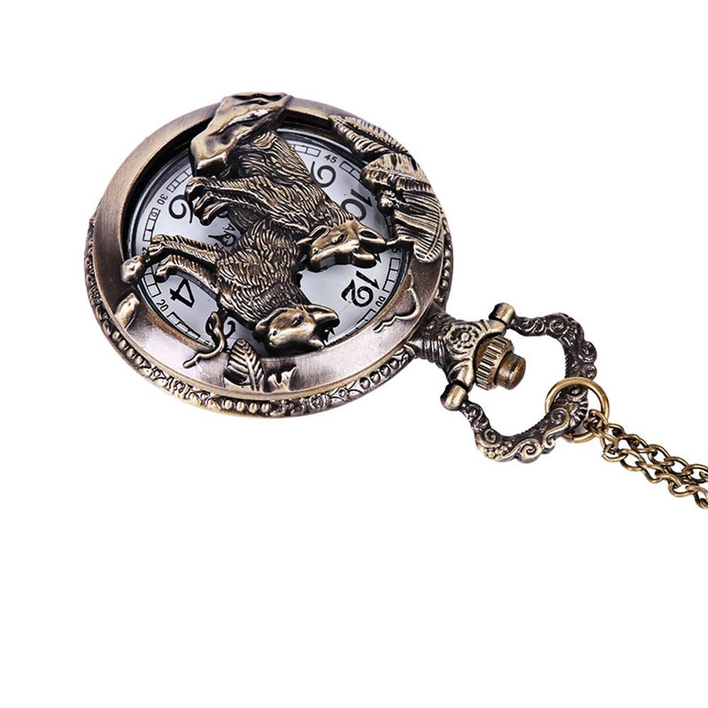 Retro Bronze Dog Quartz Pocket Watch with Necklace Chain Women Mens Cool Pendant Clock Classic Quartz Pocket Watches