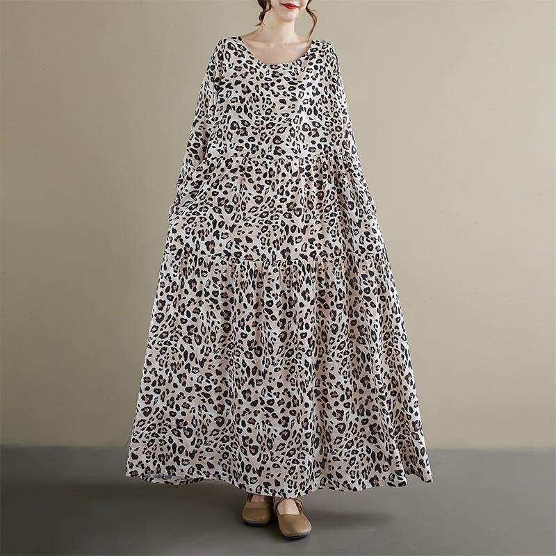 

Платье женское больших размеров с длинным рукавом, винтажное, с цветочным принтом, новинка, повседневное, свободного кроя, весенне-осеннее