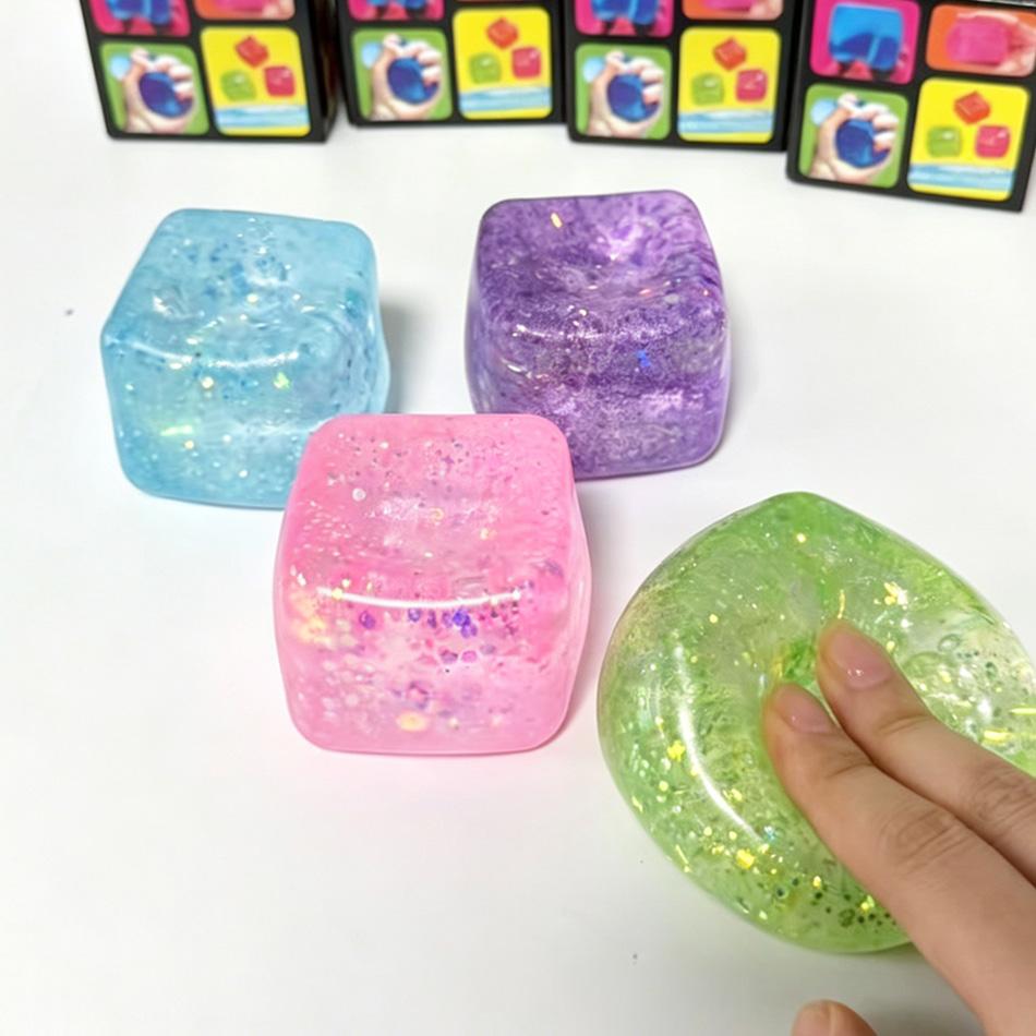 Glitter Maltose Cube Stress Squeeze Toy Decompression Vent Ice Cube Anti Stress Slow Rebound Polar Light Toy for Stress Relief