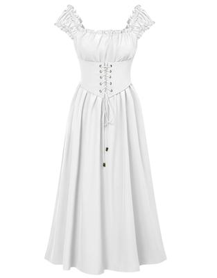 QOOLY Medieval Court Halloween Retro Chic Size S Women's Dress, Costume, Cosplay, Gothic, Style, White,