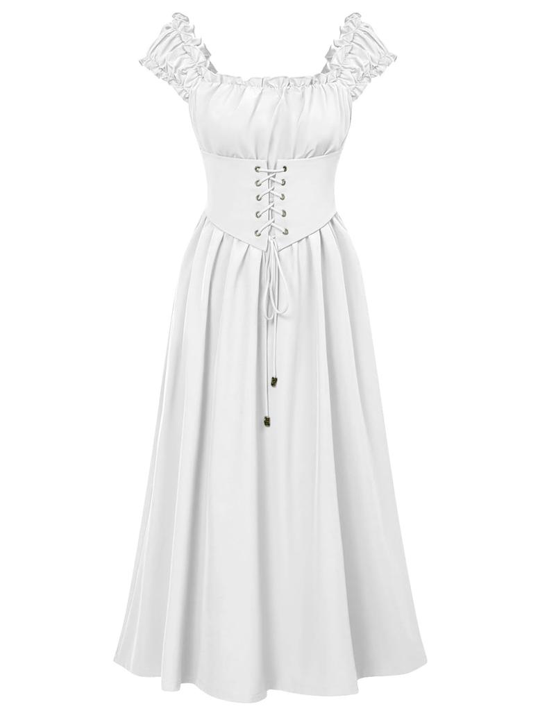 QOOLY Medieval Court Halloween Retro Chic Size S Women's Dress, Costume, Cosplay, Gothic, Style, White,