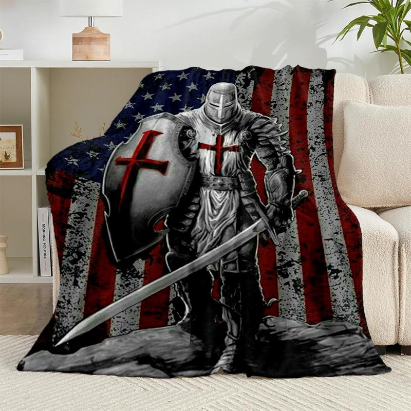 1PC Knightly Valor And Patriotism Flannel Blanket Gift, Suitable for Both Men And Women, Soft Ideal for Beds And Sofa, Birthday Or Christmas Gift