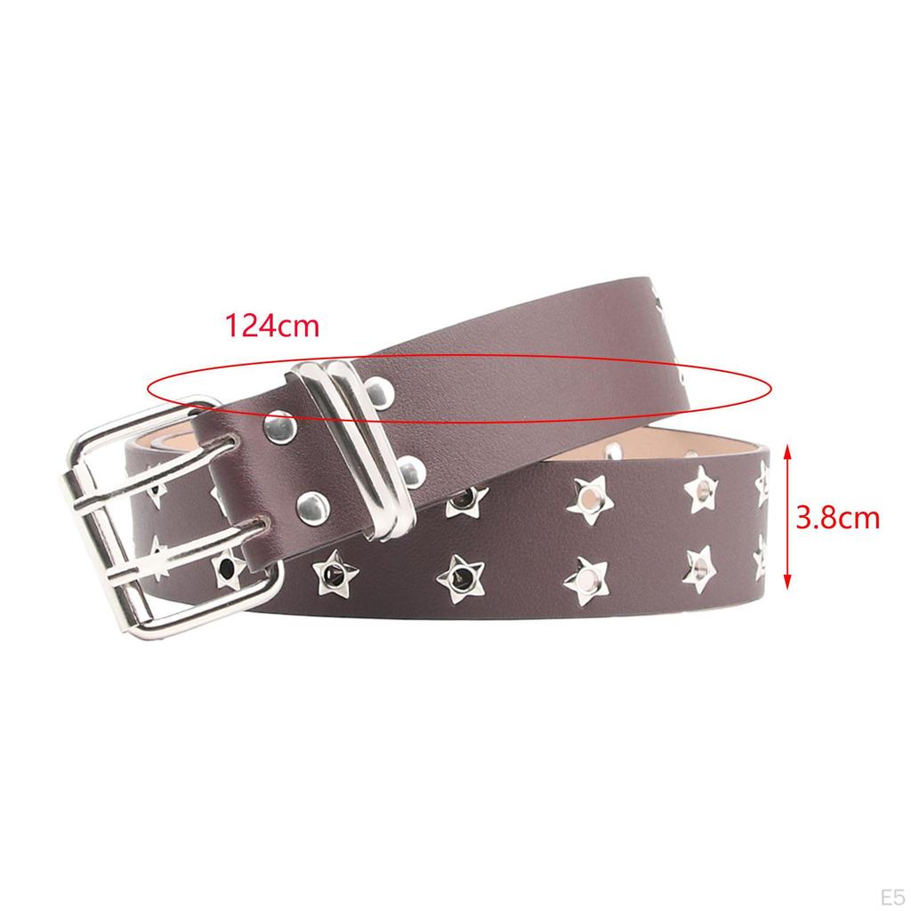 Double Eyelet Belt Women Punk PU Waist Adjustable Skirt Waistband for Cosplay