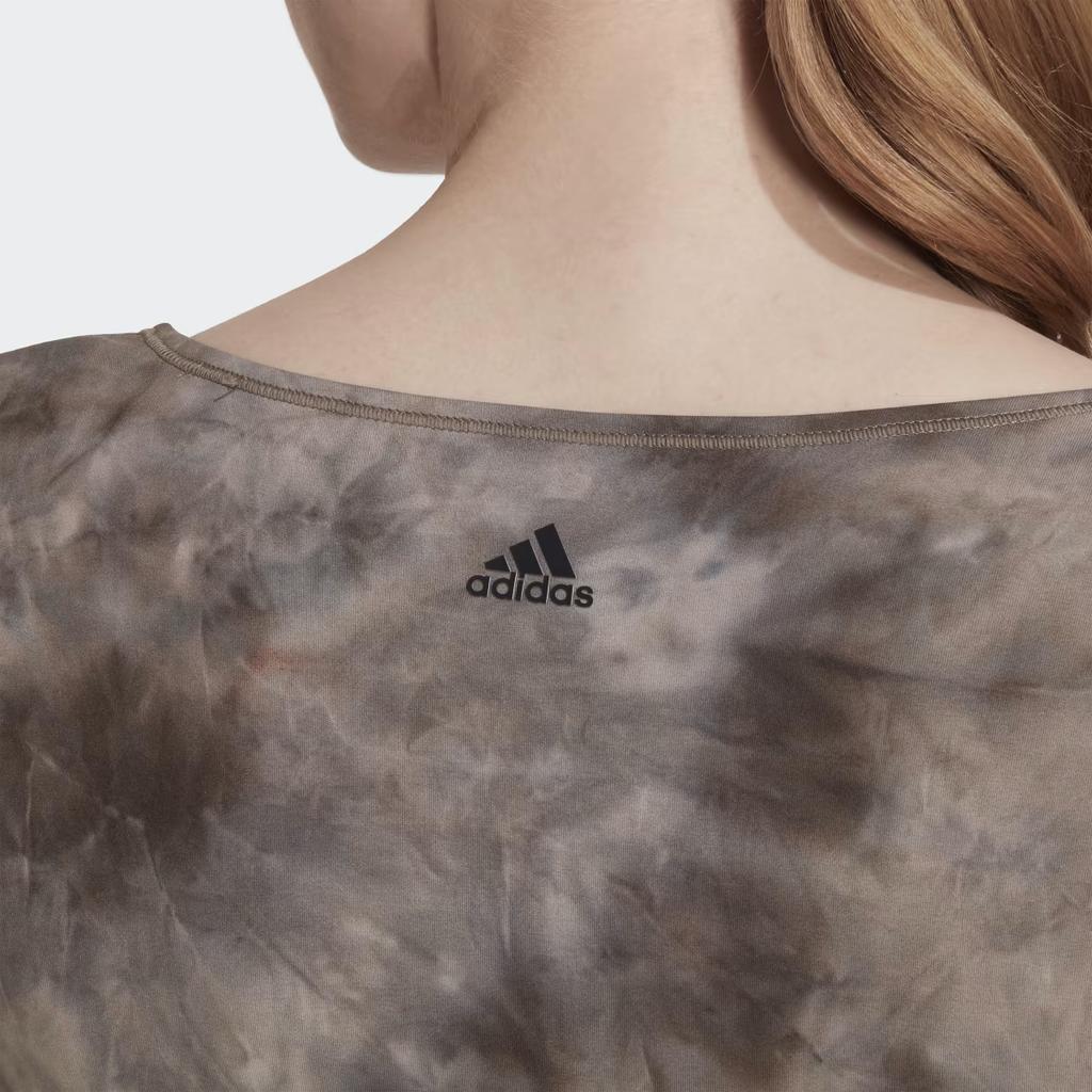 Adidas Tie-Dye Logo Print Cropped Long Sleeve T-Shirt Women Tops Brown HN9499