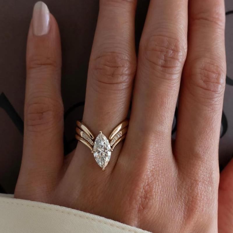 New Fashion Teardrop-shaped Inlaid Zirconia Ring 3 Pieces / Set of Women's Exquisite Sparkling Wedding Party Jewelry Gifts