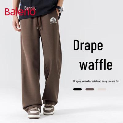 Baleno Herren Waffelstrick Lockere Weitbeinige Hose