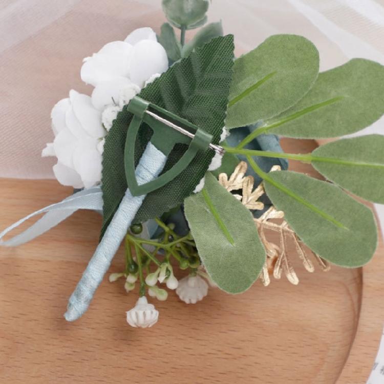 Artificial Flower Boutonniere Fabric Wrist Corsage for Groomsmen Bridesmaids