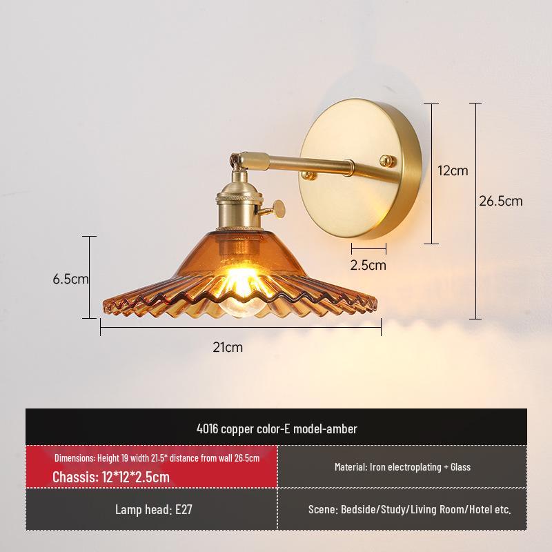 Nordic Amber Glass Wall Lamp - Green Retro Style for Restaurant, Coffee Shop, or Bedside