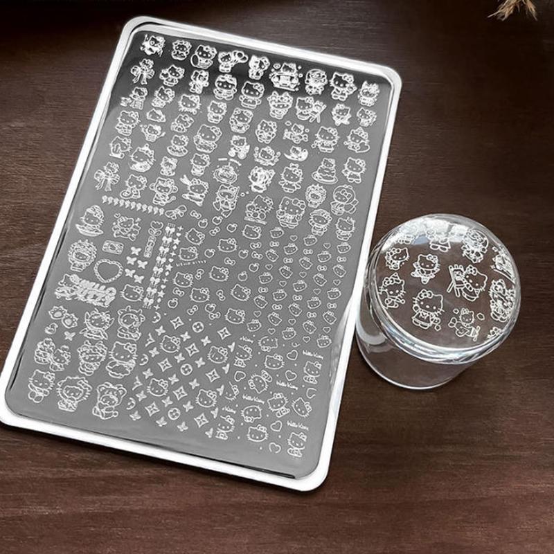 

Пластини для стемпінгу нігтів Геометрія Sanrio Hello Kitty Принт візерунка Великий розмір 9,5*14,5 см Сталеві штампи для нігтів Шаблон Трафарети