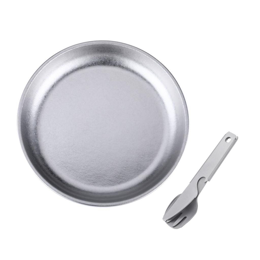 Camping Plate with 3 PCS Suit Integrated Tableware Titanium Plate BBQ Plates Metal Camping Plates S