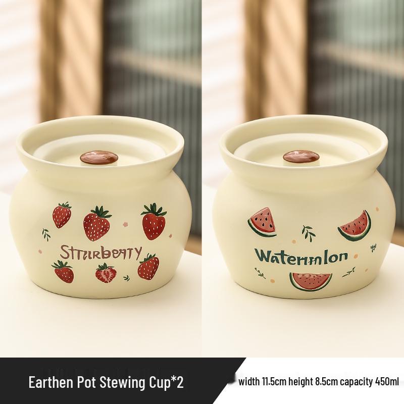 Ceramic Earthen Pot with Lid for Stews & Double Boiled Dishes - Single-Serve Steamed Egg Cup Included