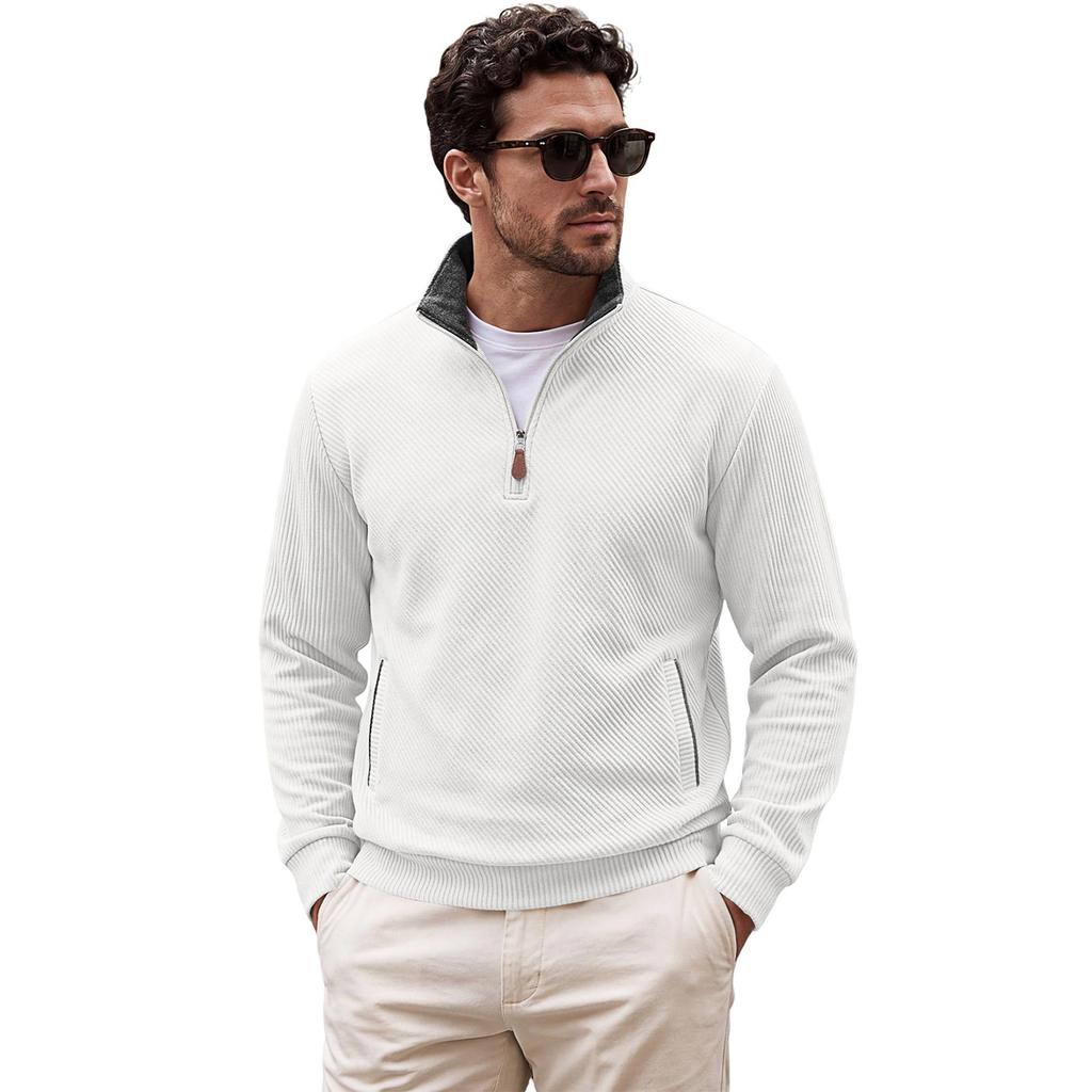 Felpa da uomo con mezza zip e maniche lunghe, pullover dal taglio ampio con tasche per abbigliamento casual
