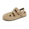 Fashion Women's Casual Round Head Flat Shoes Summer New Baotou Cow Suede Metal Buckle Soft Sole Anti-slip Wear-resistant Sandals