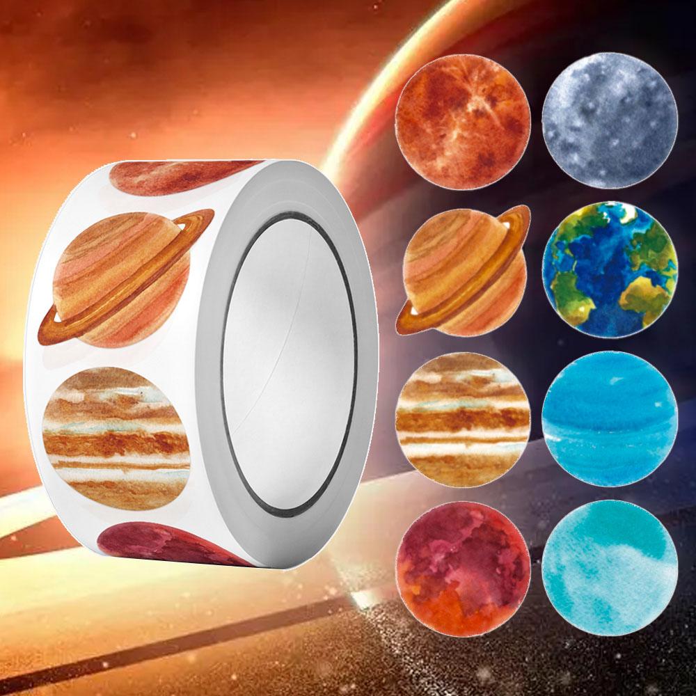 500Pcs/Roll Solar System Colored Planets Stickers 2.5cm/1.0'' Space Knowledge Learning Adorn Gifts Kettle Phone Stationery Label