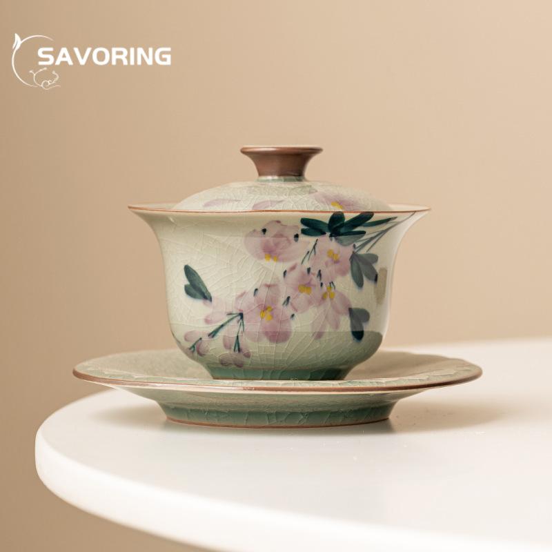 

180 мл Чистий ручний розпис Магнолія Кераміка Гайвань Творча миска з ручним захопленням Чай Супниця Чай для приготування чаю Кришка Чаша Кафе Чайний посуд Ремесло