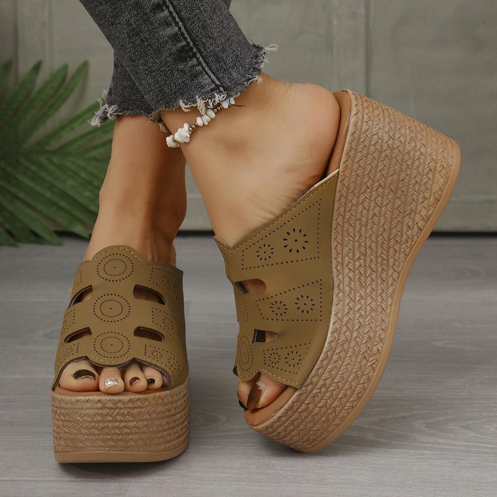 Foreign trade large size women's summer wedge heel sandals women's 2025 new foreign trade sequins thick-soled wedge heel