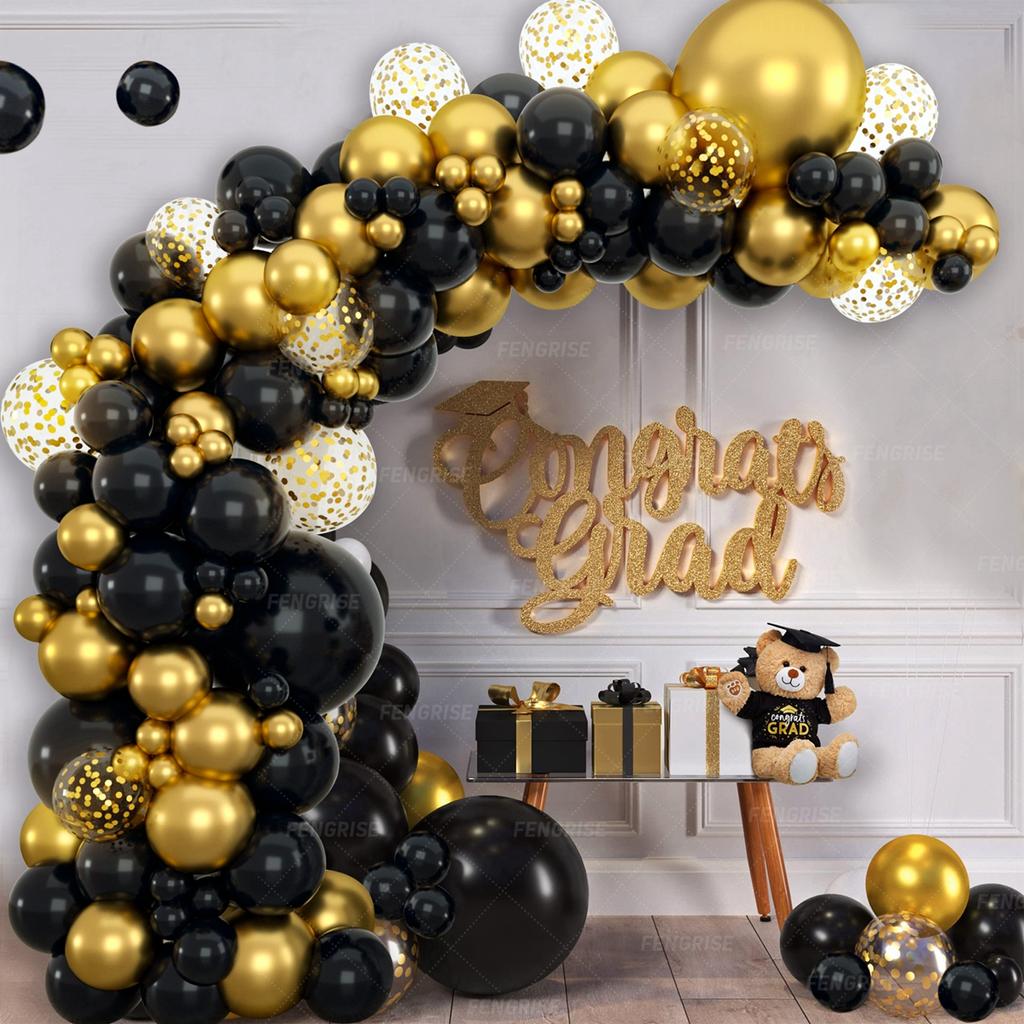 Black Gold Balloon Arch Garland Kit Confetti Balloons Birthday Party Decorations Adults Wedding Anniversary Balloon Baby Shower