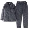 Winter Pajamas Men'S Fleece Thickened Three-Layer Padded Cotton Winter Coral Fleece Winter Warm Loungewear
