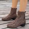 Fashion Leopard Print Kitten Heel Autumn New Round Toe Side Zip Soft Sole Non-slip Wear-resistant Short-thigh Boots