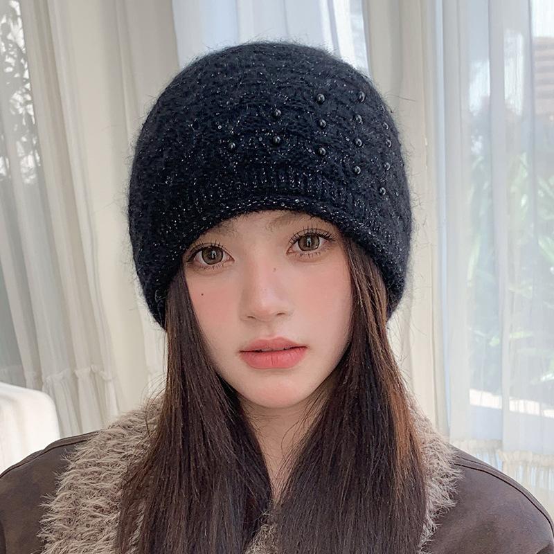 Wool Hat Women's Winter Fashion Pearl Plaid Knitted Hat Outdoor Thermal Hat Winter Hats for Women, Beanies for Women, Hats for Women Winter