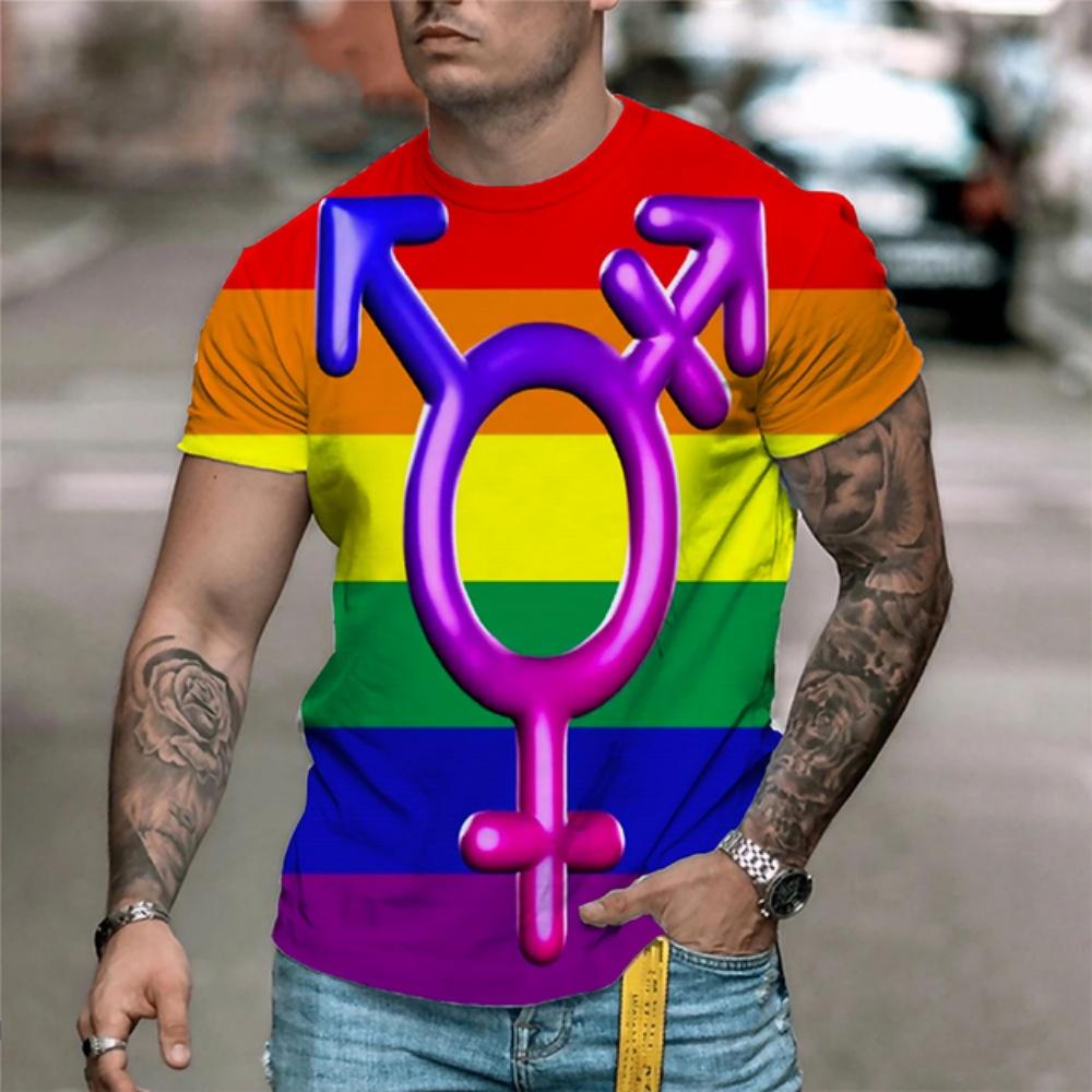 Fashion Rainbow T Shirt Heart Y2k T-Shirt Summer Short Sleeve Tops Lesbians Gays 3D Printed Harajuku Tees Tops Unisex Clothing