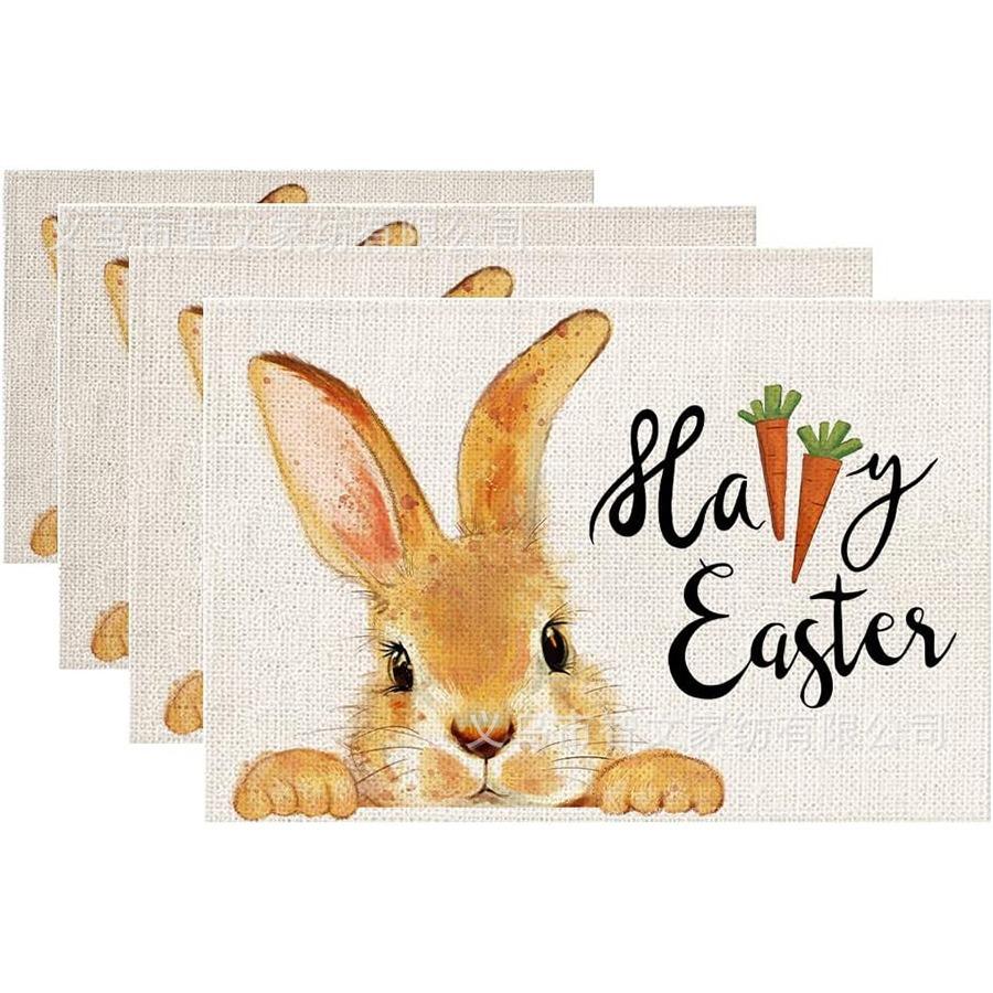 Bunny Rabbits Flower Happy Easter Placemats Seasonal Spring Table Mats for Party Kitchen Dining