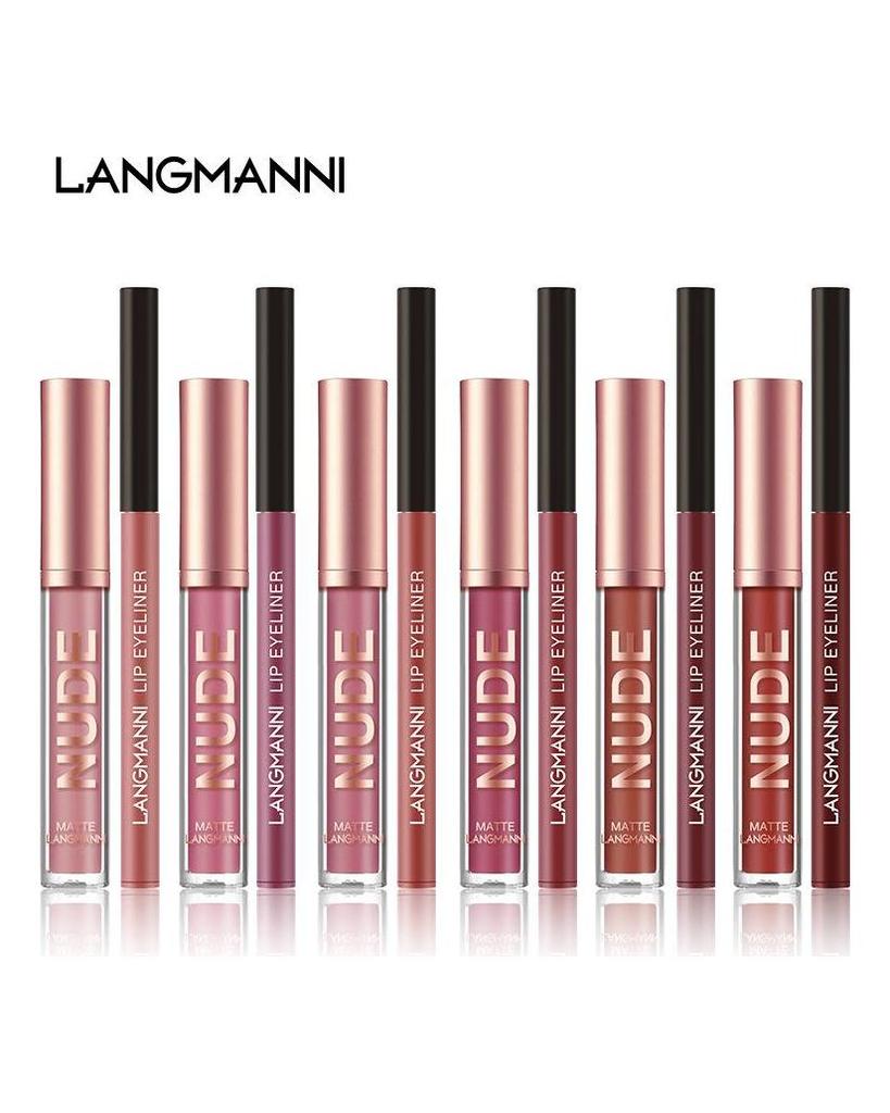 Langmanni Lipgloss Lipliner-Set 2 Sets nicht klebendes Cup-Matt-Lipgloss-Set
