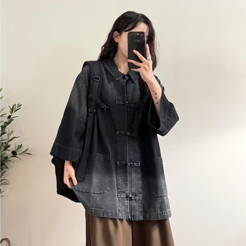 Summer New Chinese Style Vintage Denim Jacket For Men And Women, Loose Retro Button Washed Denim Top