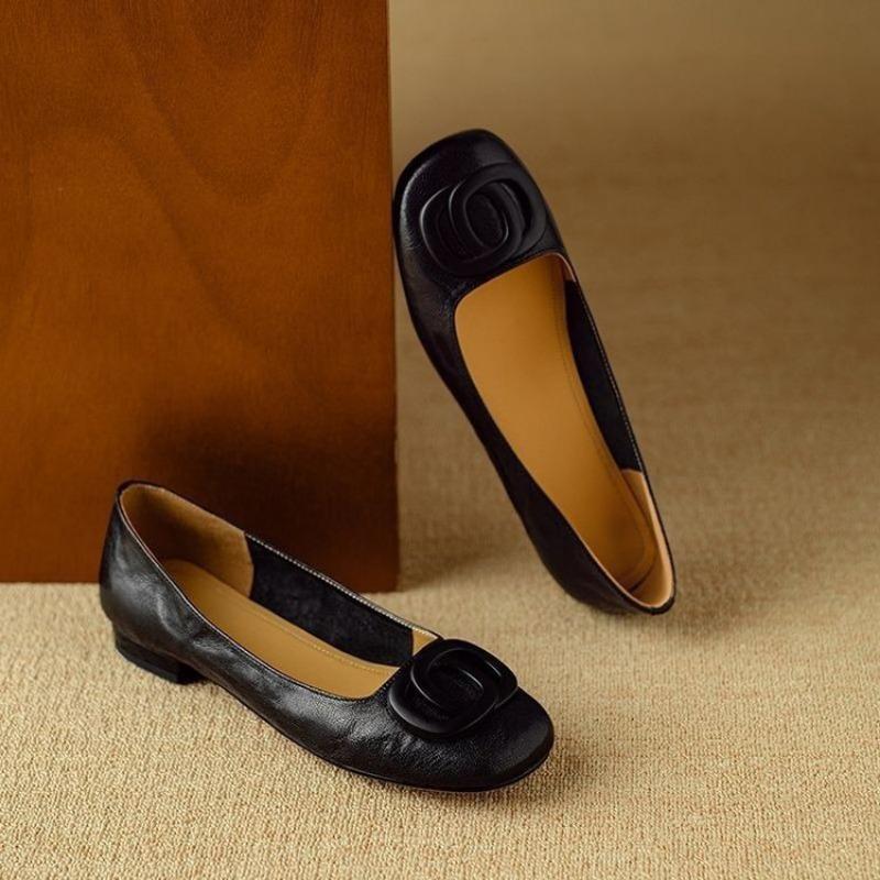

Модные туфли-лодочки с круглым носком и неглубоким вырезом, женские осенние новинки, маленькие педали на низком каблуке, обувь Doudou 35 чёрный