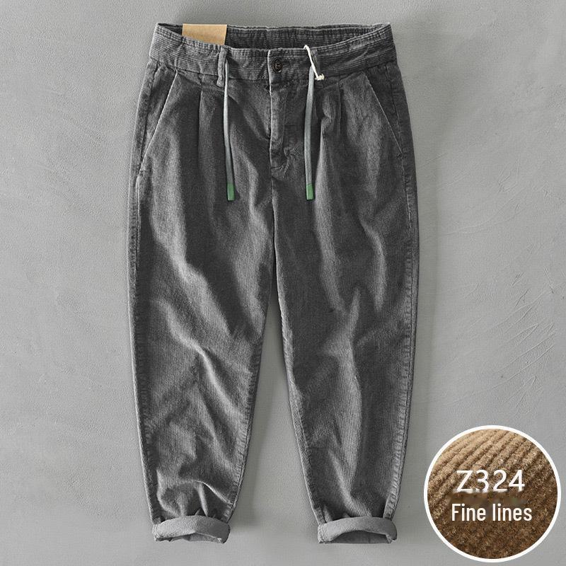 Men's Loose Corduroy Pants: Autumn/Winter Thick, Washed, Slightly Elastic, Wide-Leg, Japanese Retro Style.