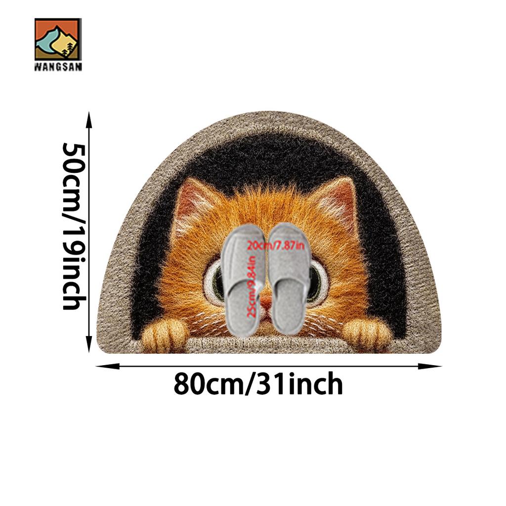1Pcs Small Cat Semi Circle Welcome Doormat Non-Slip for Outdoor Patio Porch Kitchen Bathroom Entryway Floor Mat