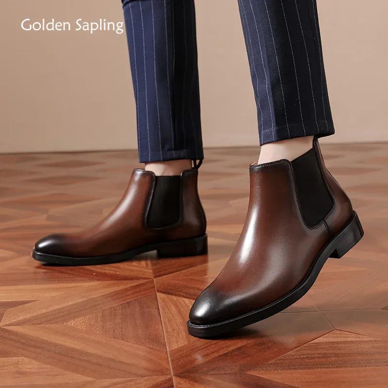 Golden Sapling Formelle Chelsea Boots für Herren Handgefertigte Schuhe aus echtem Leder Lässige Businessschuhe Britischer Stil Herren-Stiefelette