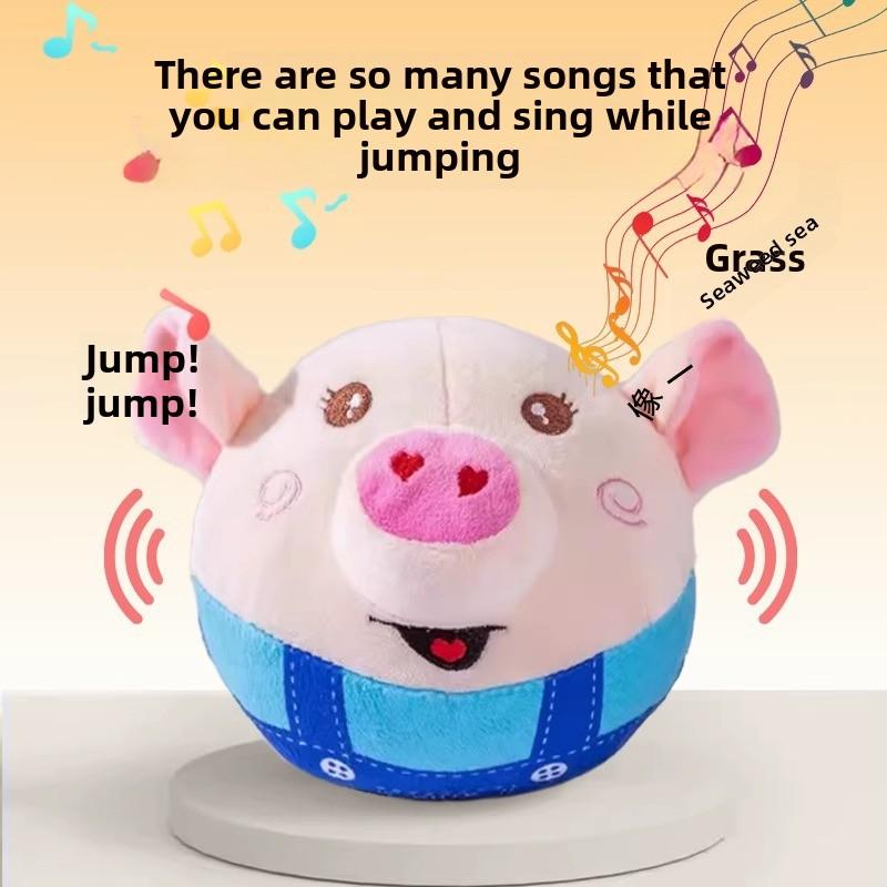 Dog Plush Pig Toy Electric Bouncing Ball Singing Bouncing USB Rechargeable Pet Cat Interactive Toy