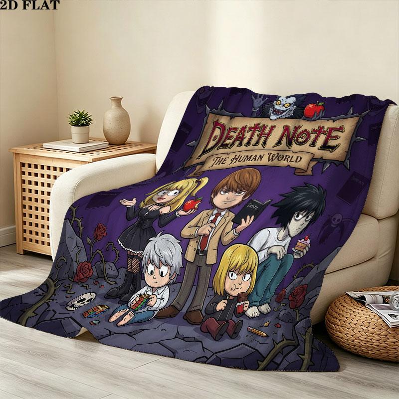 שמיכת פלנל עם הדפס Death Note, 1 יחידה, מתאימה לכל העונות, לקישוט הבית, לחום ונוחות, מתנות, מתנת חג