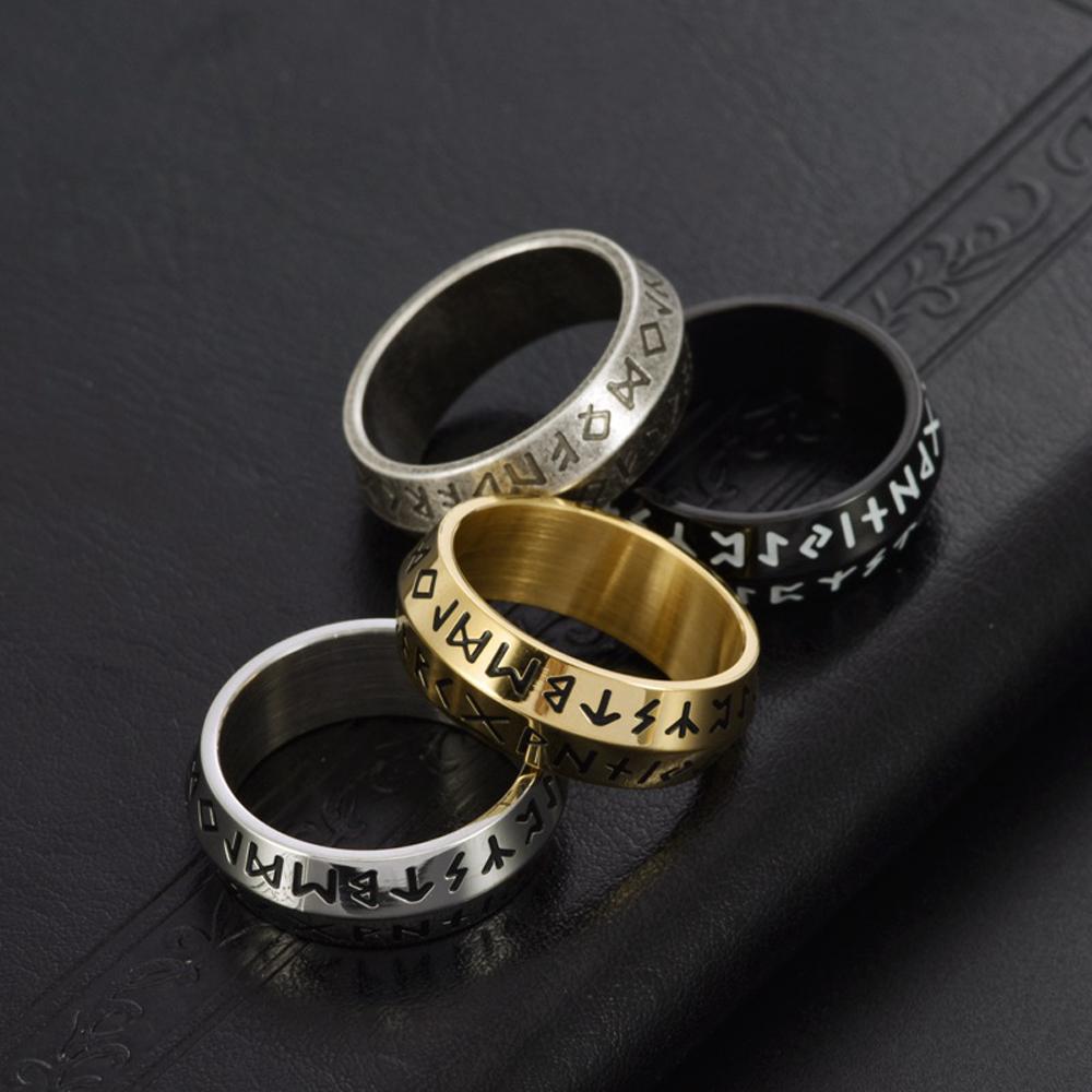 Double Bevel Edge Viking Ring Titanium Steel Norse Rune Band for Men Hand-Forged Edgy Wedding Jewelry Gift Spinner Accessories