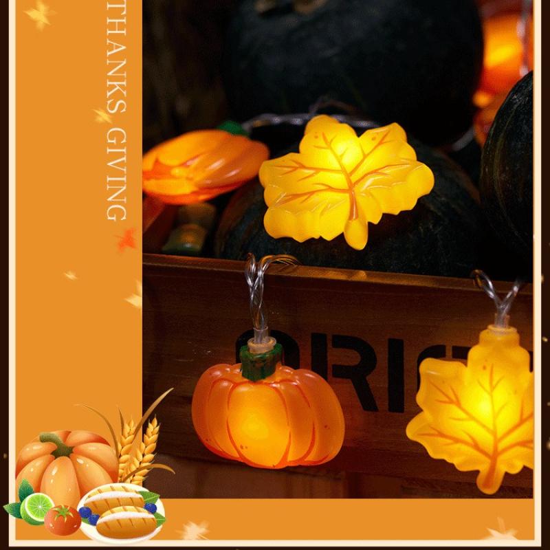 1.5/3m Halloween LED Pumpkin Nut Maple Leaf Light String Home Christmas Party Decoration Hanging Lamp Props Thanksgiving Gift
