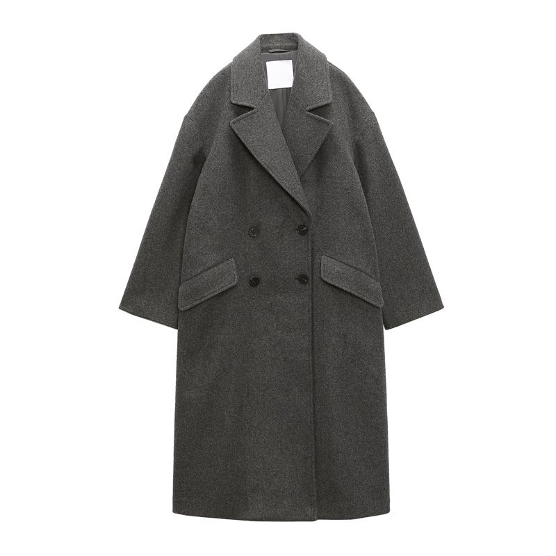 Winter New Double Breasted Loose Lapel Long sleeve Fleece Blended Neutral Wind Coat Outerwear 3046301