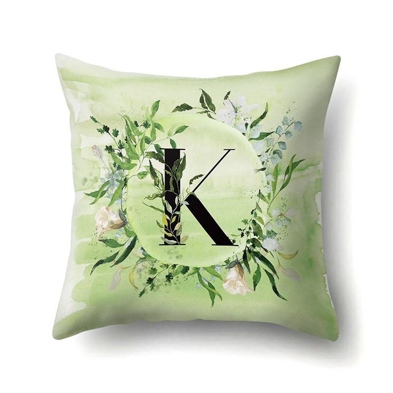 Polyester Pillowcase Car Decoration Small Fresh Green Leaves 26 English Letter Printing Pillow Cushion Cover