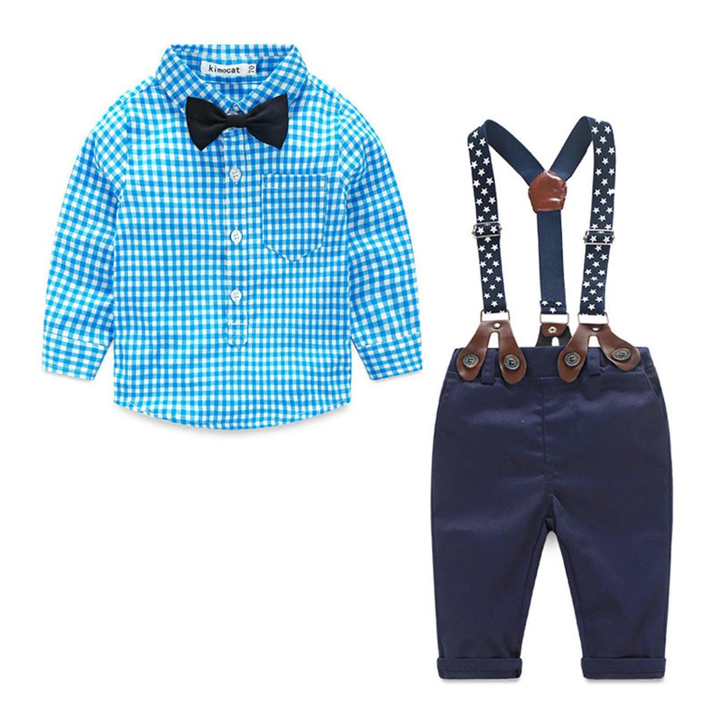 Baby Boys Clothes Set Infant Kids Gentleman Suit Tops+Pants Suspender Outfits