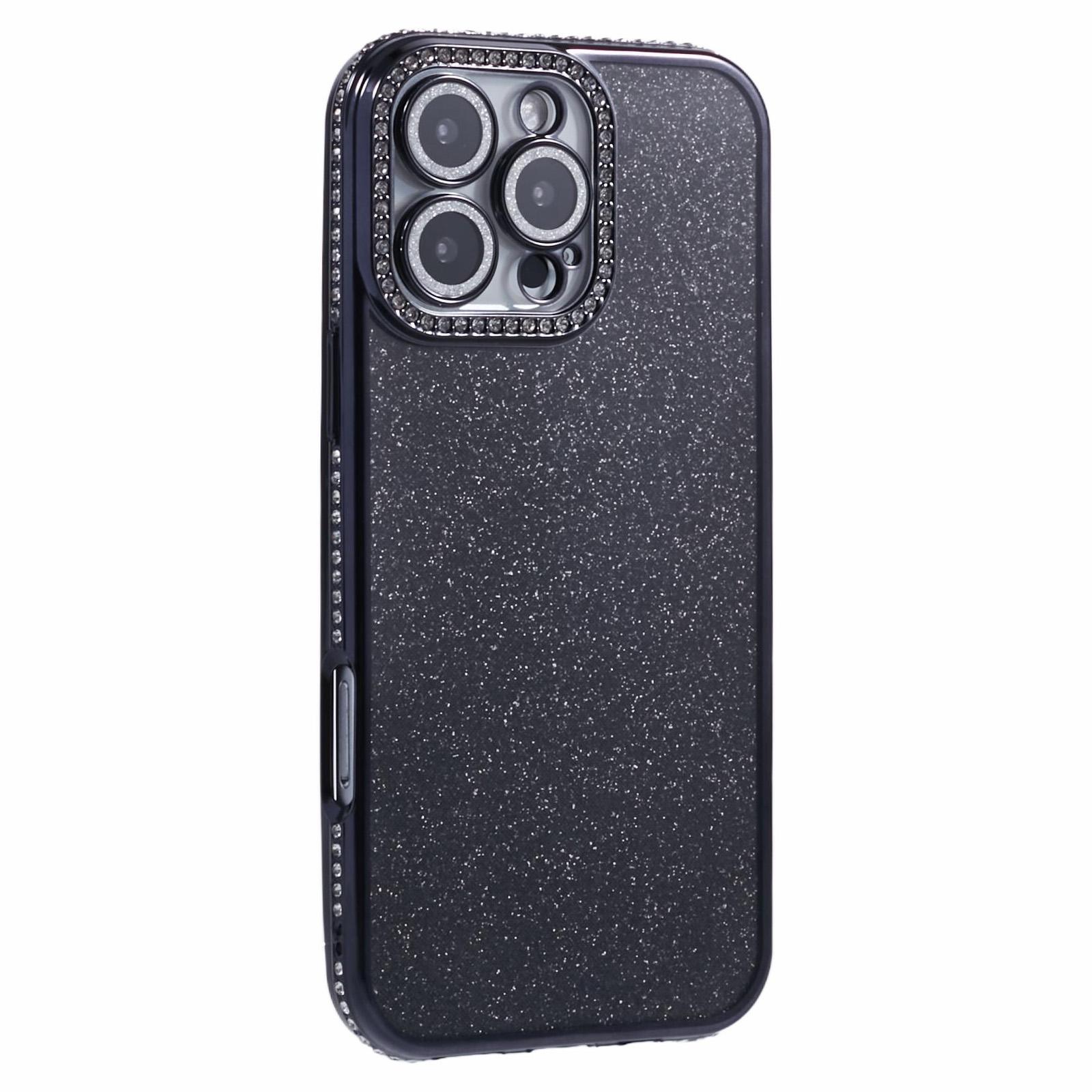 

Для iPhone 16 Pro Чехол Защита Объектива Камеры Прозрачная Задняя Крышка Телефона Декор Стразами С Блестящей Бумагой Black