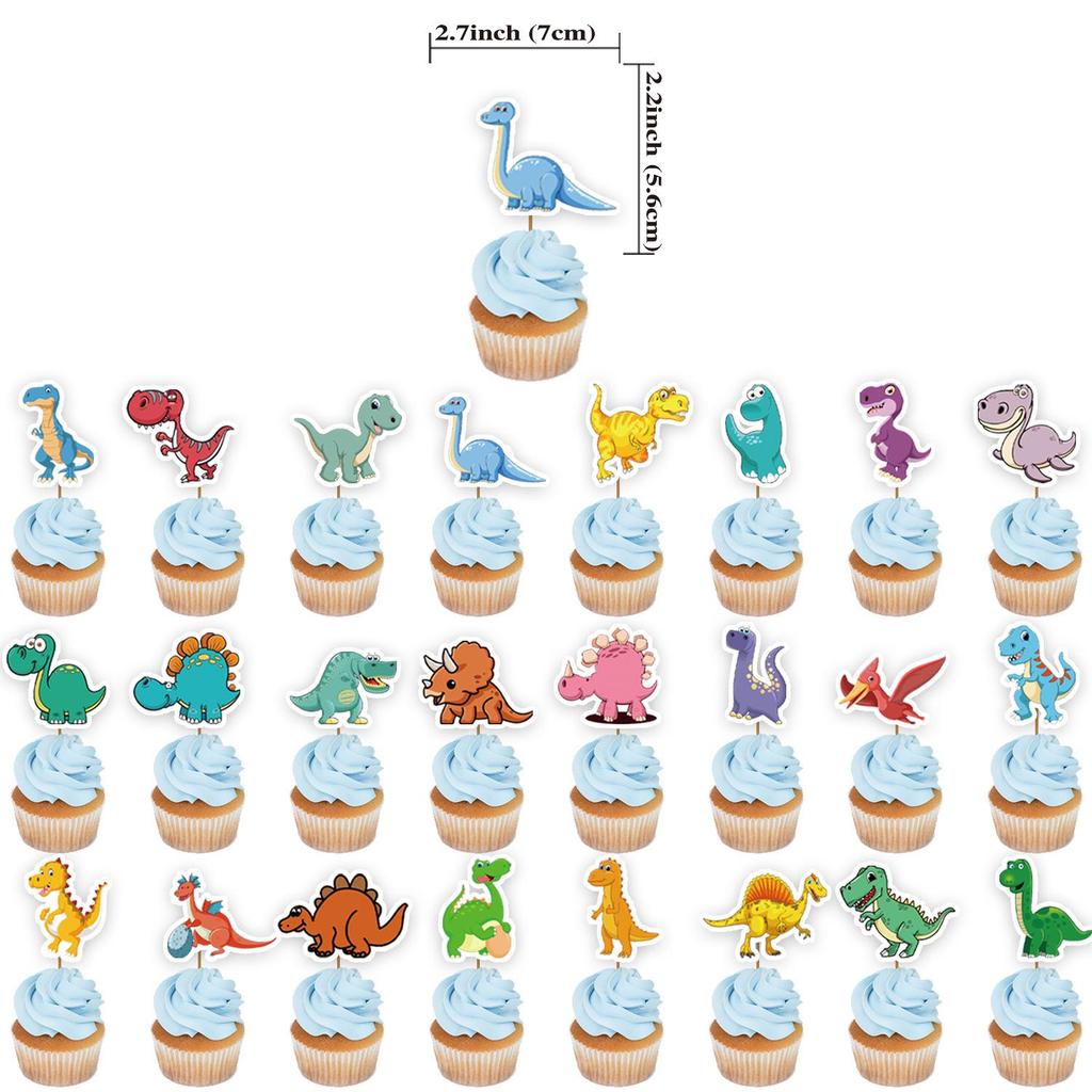 Dinosaur-Themed Birthday Party Decoration Set: Cake Toppers & Flags
