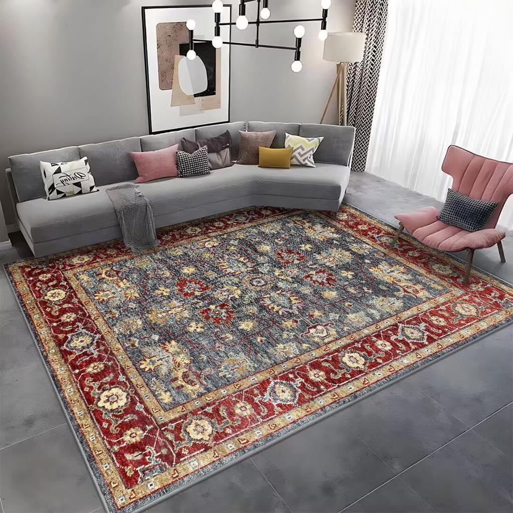 Retro Amerikanische Wohnzimmerdekoration Teppich Boho Bettvorleger für Schlafzimmer Große Fläche Rutschfeste Matte Waschbarer Lounge-Teppich Tapis