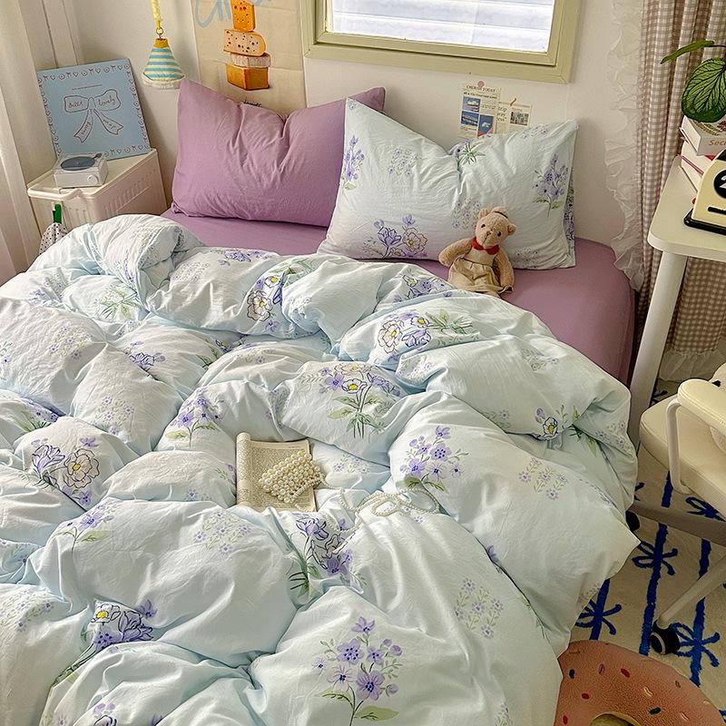 Cream Pure Cotton 4 Piece Bed Sheet Set Washable All Cotton Duvet Cover Pillowcase Class A 3 Piece Set Soft Comfortable Bedding