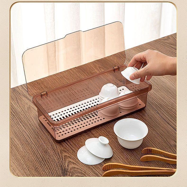 Stackable Dustproof Tea Set & Makeup Storage Box with Lid