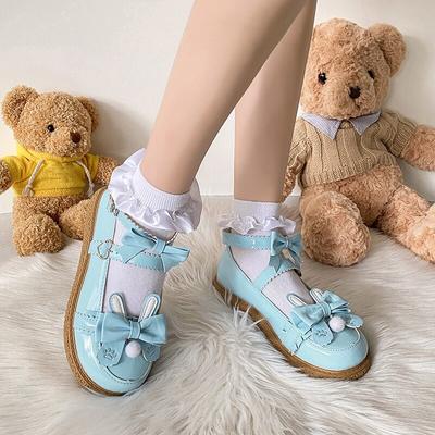 Rimocy Sweet Lovely Bow Mary Janes Women Ankle Strap Bowtie Flat Heels Lolita Shoes Ladies Fashion Youth Student Shoes